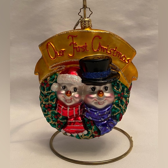 Radko 2002 FROSTY FIRST Our First Christmas Snowman Couple Ornament 5.5”H - Picture 1 of 11